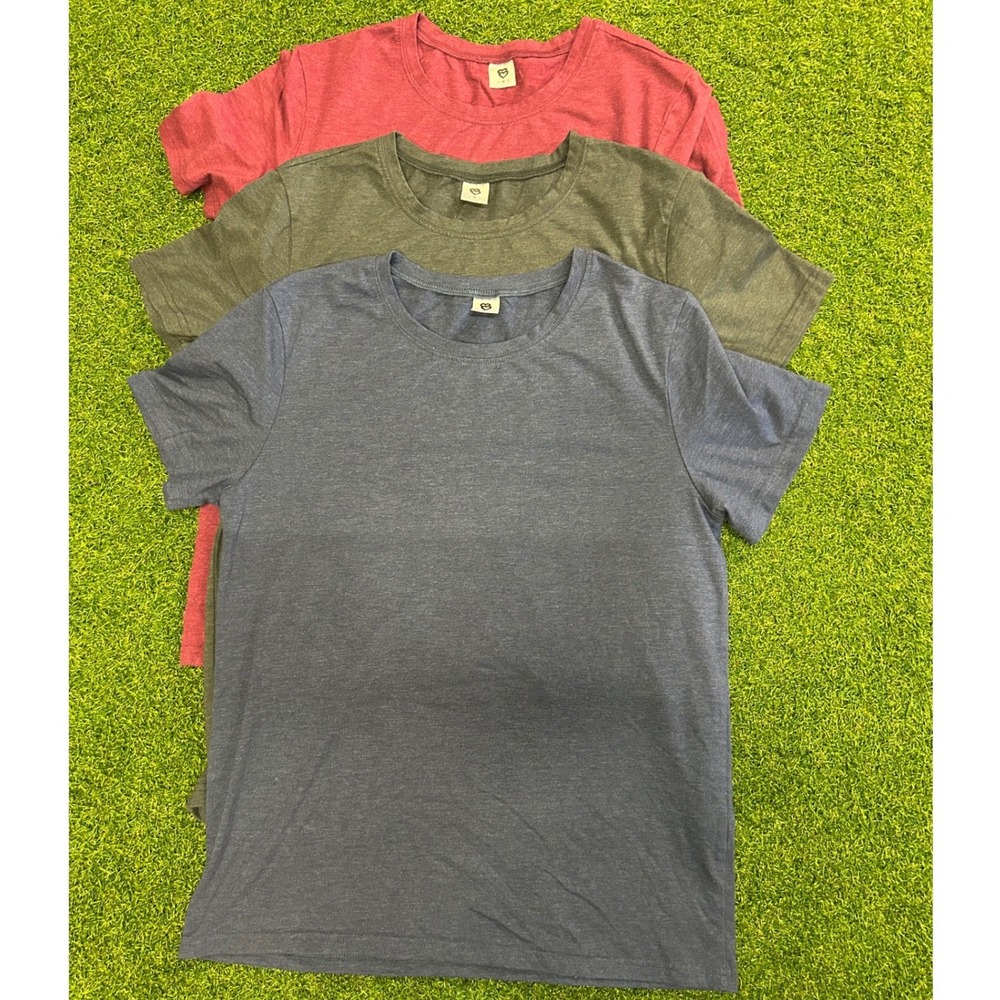 Lot of 3 Basic Crew Neck T-Shirts Mens Medium Blue Green Red Bundle Soft Cotton